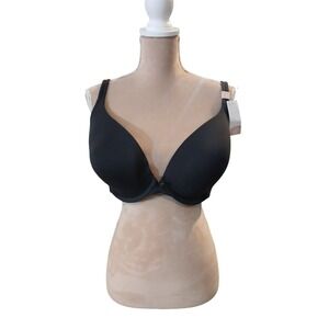 Cacique Black Boost Plunge Bra 46D T-shirt Underwire Adjustable Straps